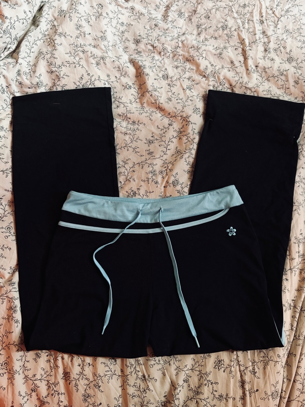 Y2K Black Wide-leg Pant with Teal Details